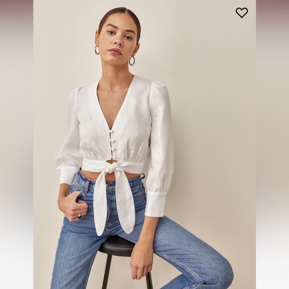 Reformation Tops - Reformation Liam Linen Top - White - Size 8
